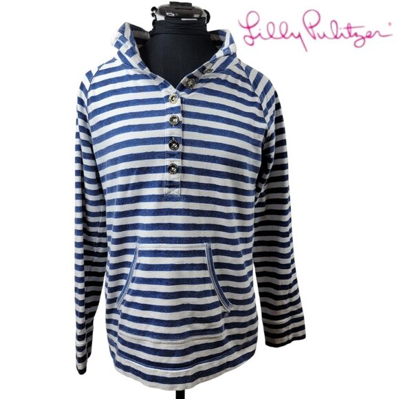 Lilly Pulitzer Captain Popover Bright Navy Positano Stripe Top Size Small - Picture 1 of 12